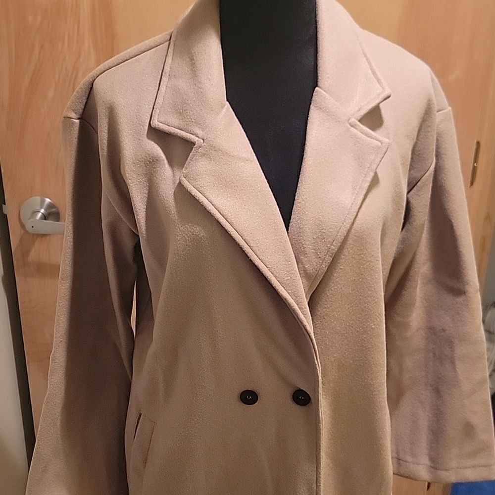 Women’s Camel Long Double-Breasted Coat - Brand - Picture 2 of 8